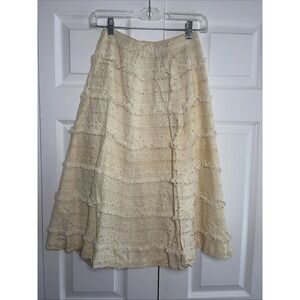 Vintage‎ 1940s Eyelet Lace Tiered Ruffle Skirt Womens Size S Cream Cotton Boho